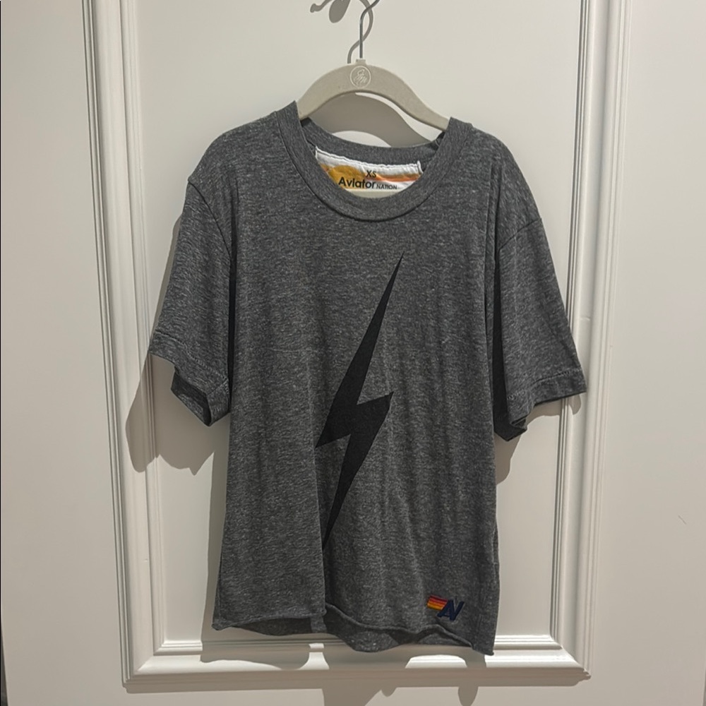 Aviator Nation Gray Short Sleeve Tee with Lightning Bolt